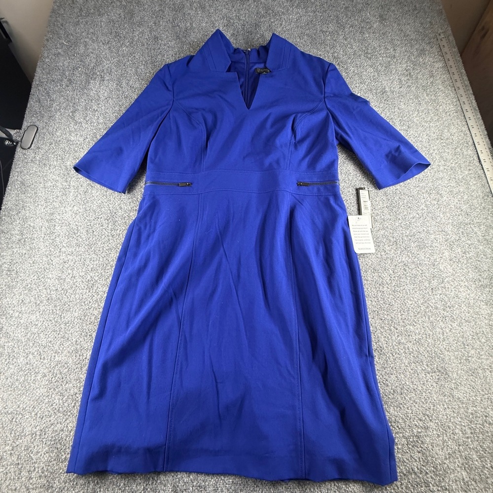 Tahari Arthur S. Levine Cobalt Blue Sheath Dress 16 Portrait Collar 99DRM124 NEW